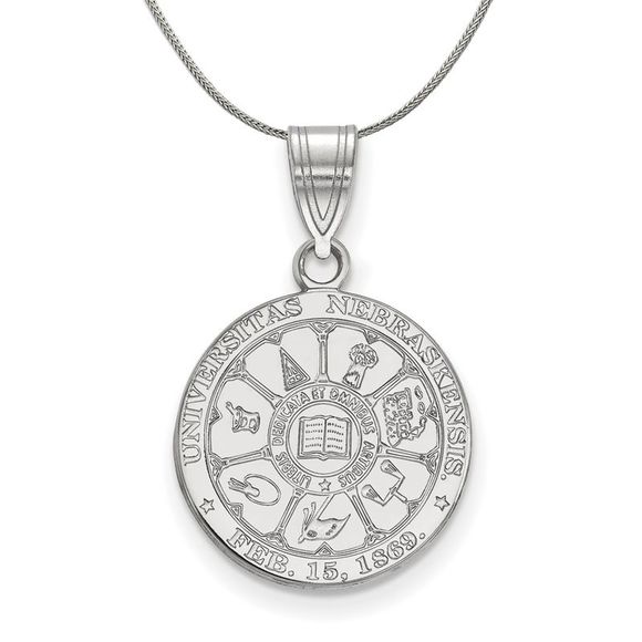 Sterling Silver U. of Nebraska Medium Crest Disc Necklace - 18 Inch